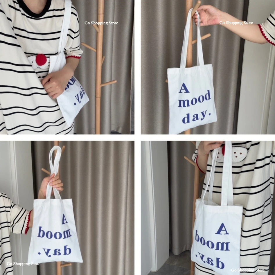 Simple Letter Women Mini Tote Shoulder Bag Thin Cotton Cloth Ladies Eco Reusable Shopping Bags Female Student Girls Book Handbag