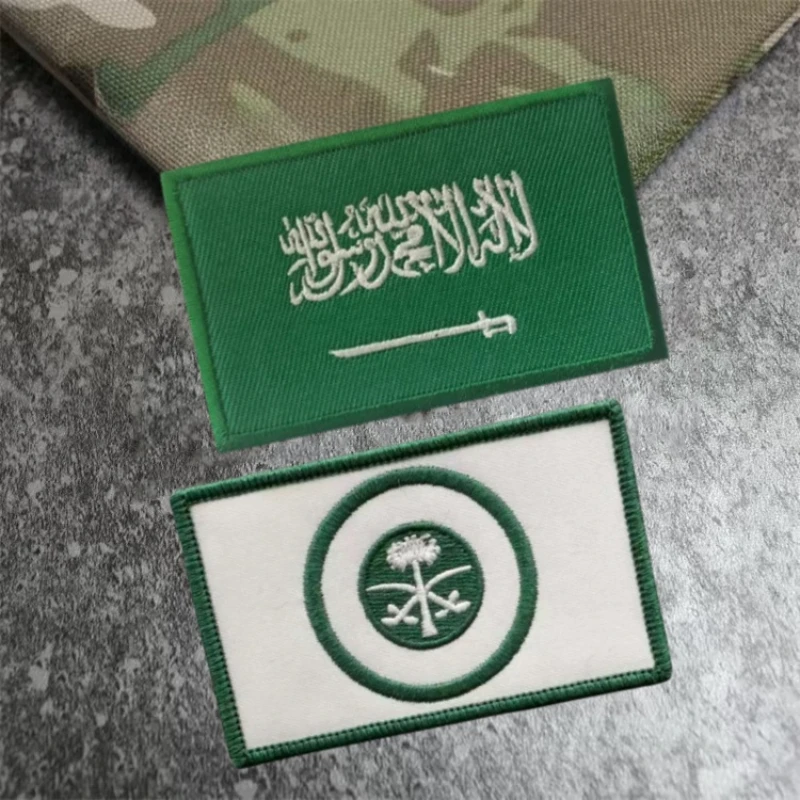 Saudi Arabian Flag Embroidered Tactical Patches Hook and Loop Patch on Cloth Military Morale Badge Backpack Stickers Accessories