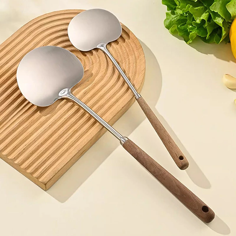 

Stainless Steel Spatula Mushroom Shovel With Wooden Handle Lengthened Cooking Spoon Anti-Scalding Cooking Shovel Kitchenware