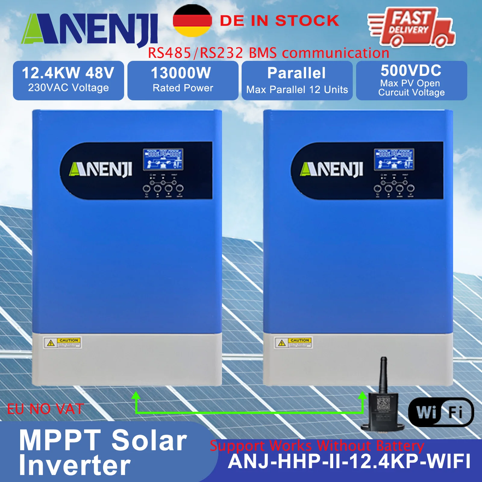 

12400W 12.4KW Solar Inverter 48V Hybrid Parallel Inverter 230V 2 Phase Pure Sine 120A mppt Solar Charger PV 500V RS485 with WIFI