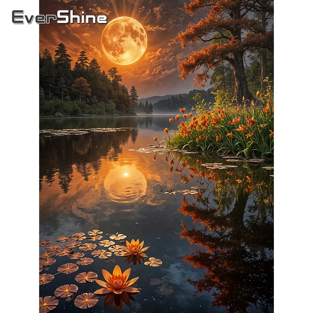 EverShine Diamant-Stickerei Landschafts-Strassbild Mosaik Baum Vollflächiges Quadratisches Gemälde Sonnenuntergang Bastelset Wanddekoration
