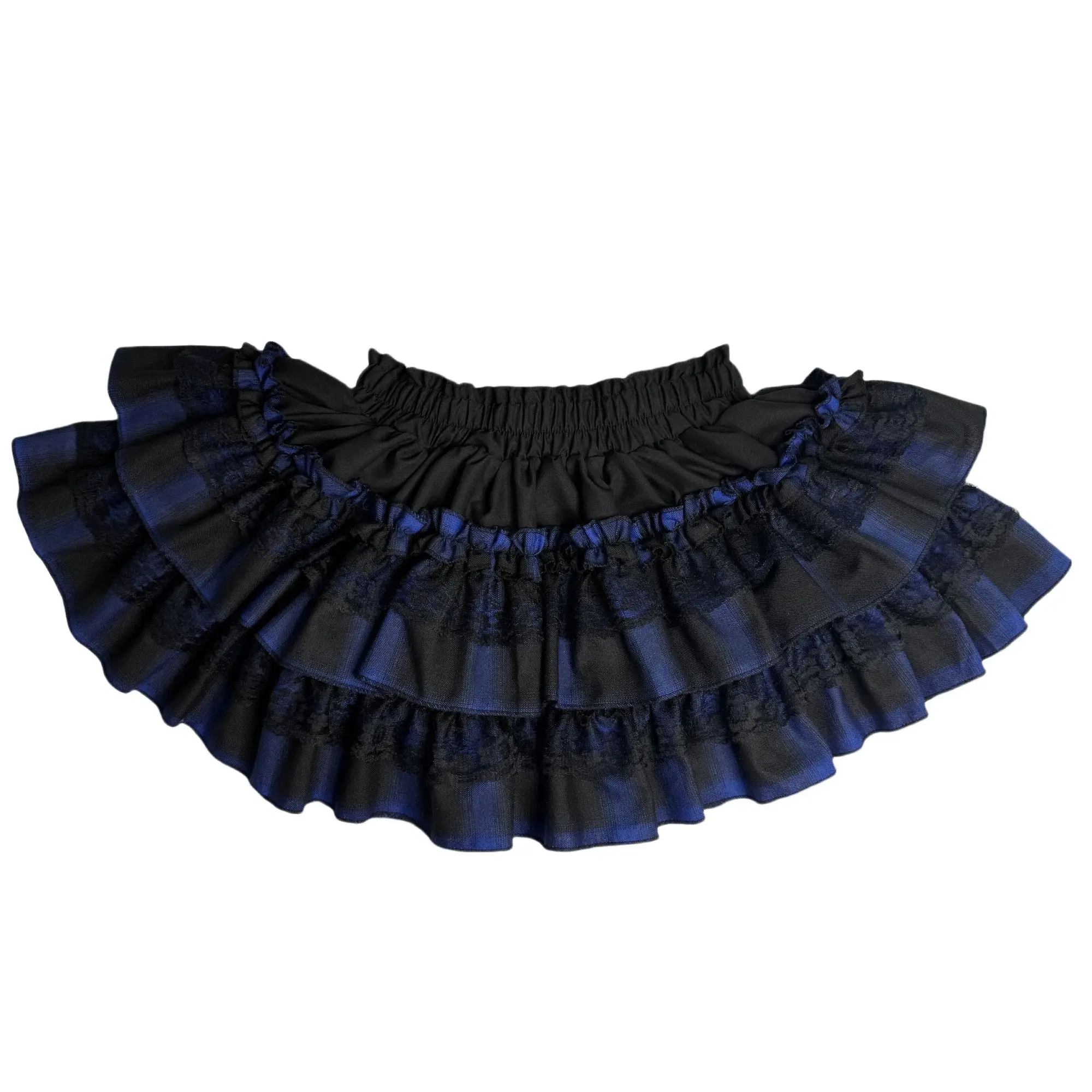 

Subculture Cool Pumpkin Pants High Waist Thin Color Matching Plaid Multi-layer Lace Fluffy Cake Skirt