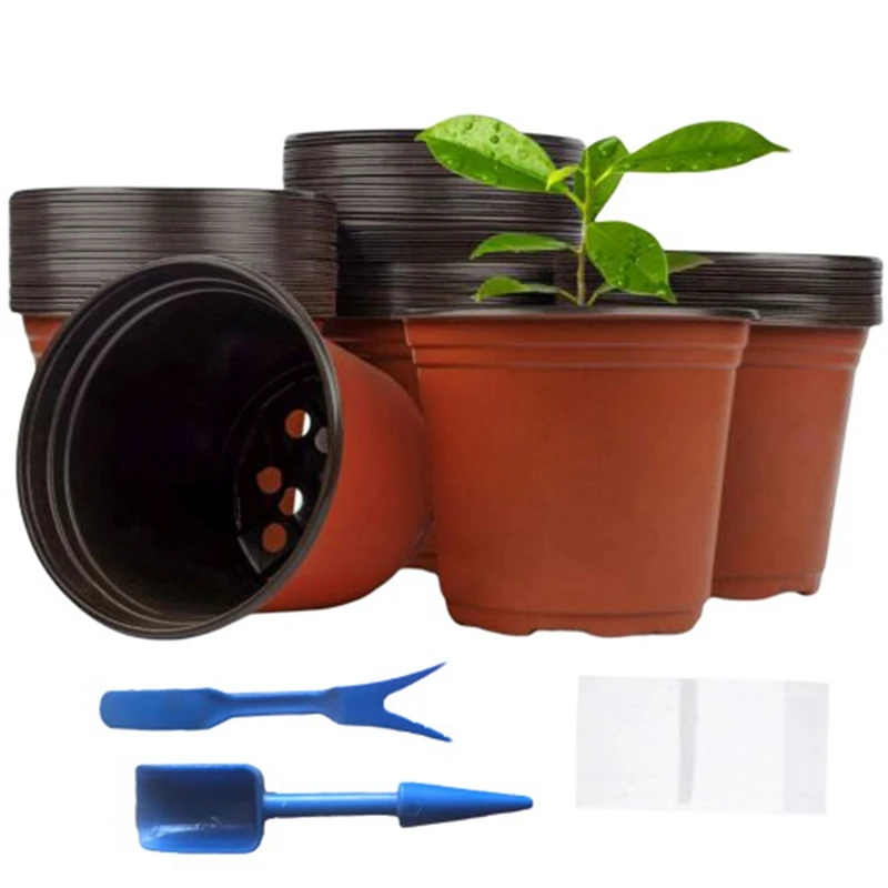 100 Pcs 6Inch Plastic Plants Pots Nursery Pots With Label Garden Tools