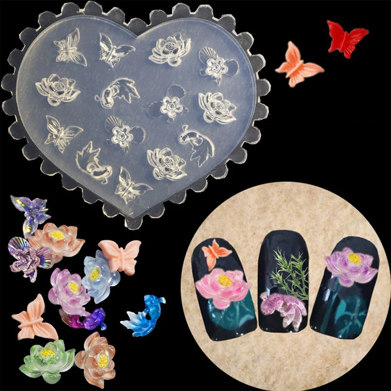 1Pcs 3D Bow Tie Nail Art Heart Shape Silicone Mold Star Rhinestones Shape Mold Templates Gel Print Stencils Manicure Decoration