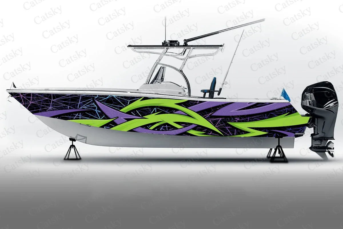 Graphics stripes ink abstract Boat Sticker, PVC Waterproof Vinyl Wrap Decals for Fishing Boats, Durable and Stylish Design