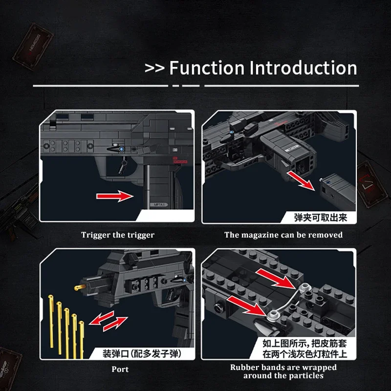 Technical M500 Revolver Pistol M10 MP7 Submachine Gun Building Blocks Military WW2 Weapons MOC Bricks Assemble Toys for Boy Gift