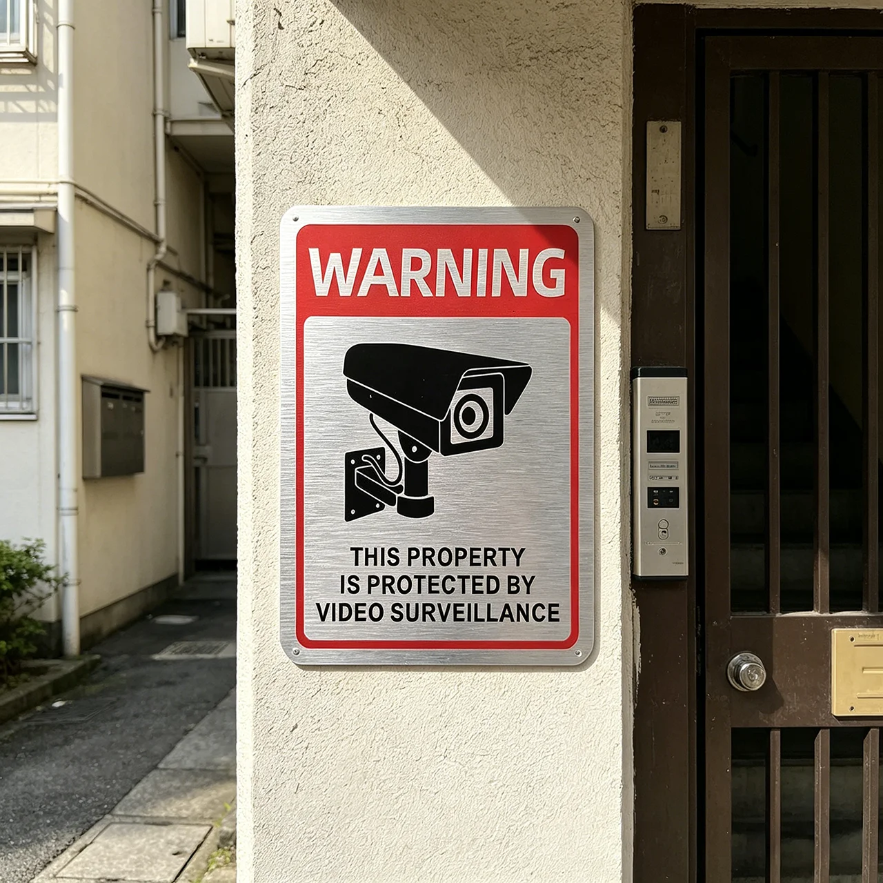 Metal Iron Plate Monitoring Sign, 24-Hour English Warning Sign, Private Property Courtyard Surveillance Area Sign