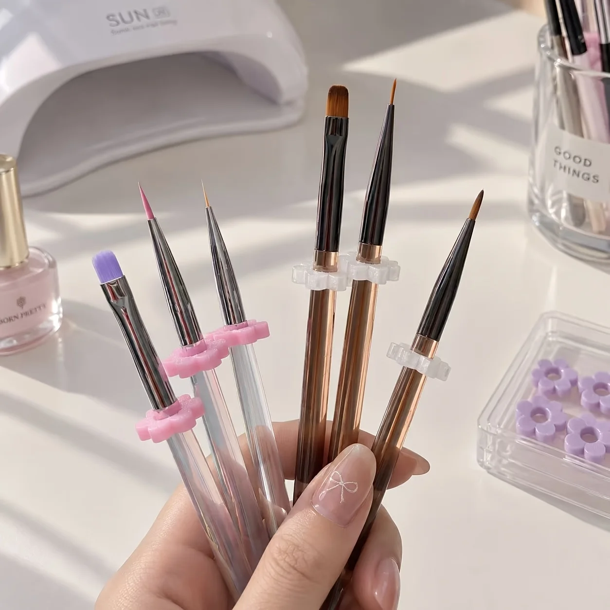 20Pcs Single Nail Brush Holder Stand, Nail Pen Drip Protector, Professional Manicure Supplies for Nail Technicians