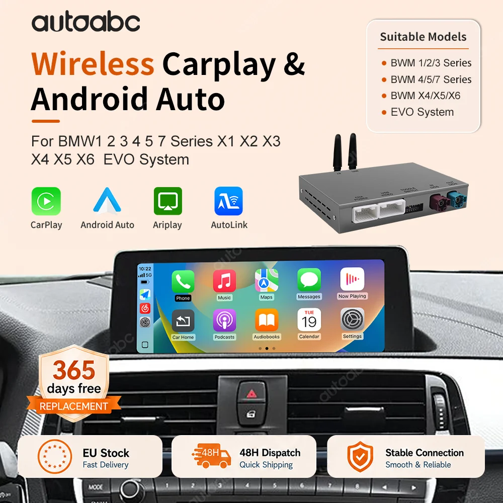 Wireless Carplay for Bmw Evo Id5/Id6 X1 X3 X5 F16 F86 F03 F48 G30 G01 G03 Android Auto 2017-2019 with Interface Decoder Upgrade Bt Gps Airplay
