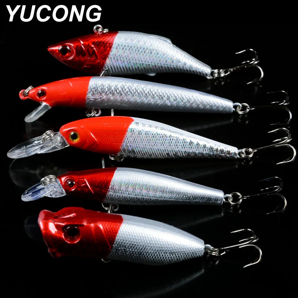 YUCONG 5Pcs/lot Fishing Lure Kits-Popper Wobbler Crankbait Swimbait Minnow Hard Baits Wobblers Artificial Fishing Baits Set Cebo