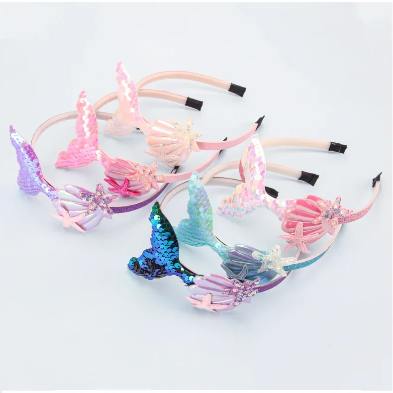 Girls Hairbands Mermaid Headwear Color Sequin Shells Shiny Princess Sweet Children's Hair Accessories Photo Prop Party Headbands