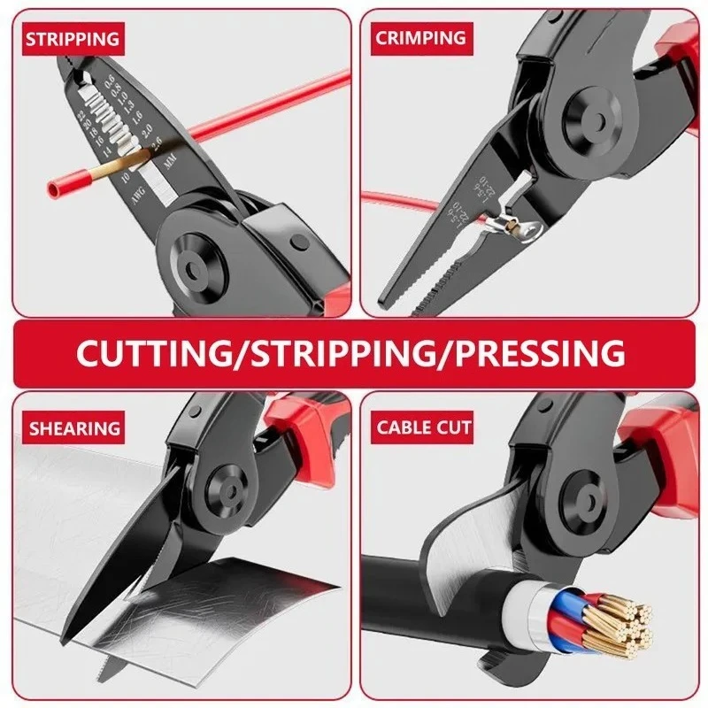 for Multifunctional 5-in-1 Replaceable Head Pliers Set Wire Stripping Crimping Vice Pointed Nose Tools