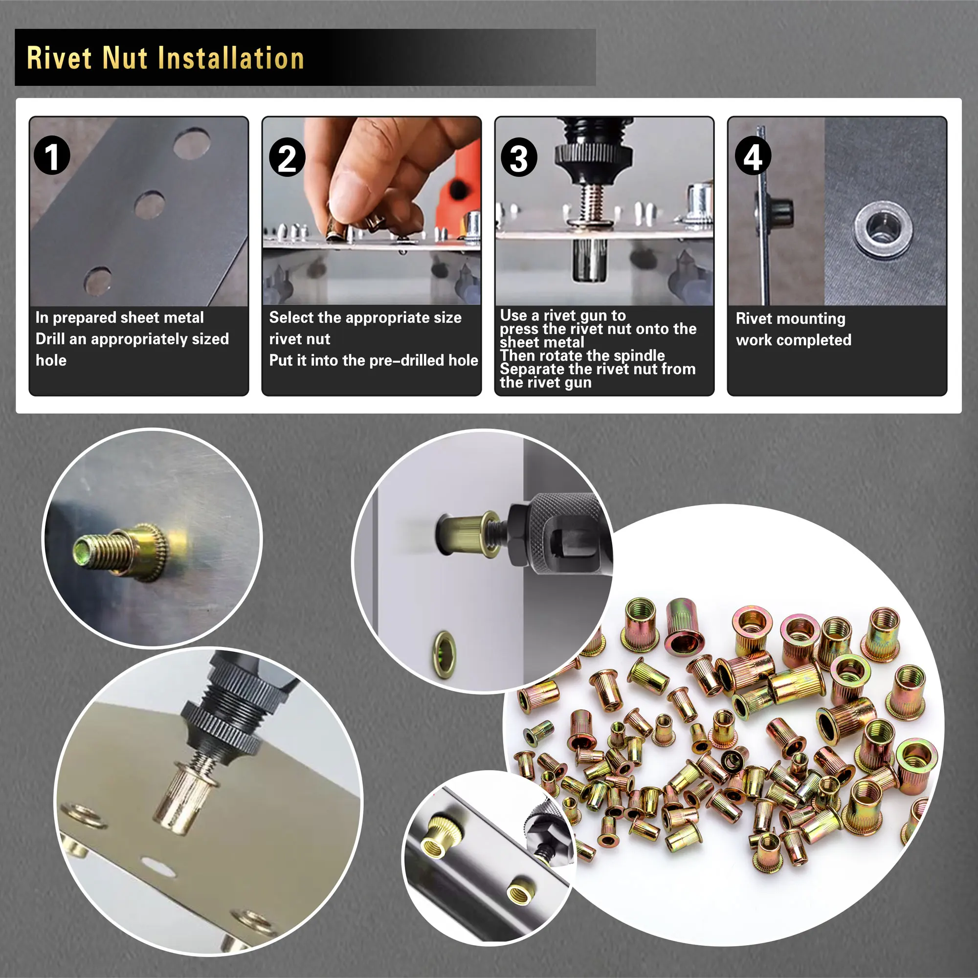 مجموعة أدوات صامولة برشام الضغط، مجموعة صامولة برشام من الفولاذ الكربوني 430 قطعة (M8/M6/M5/M4/M3)، مناسبة للأثاث والديكور #5