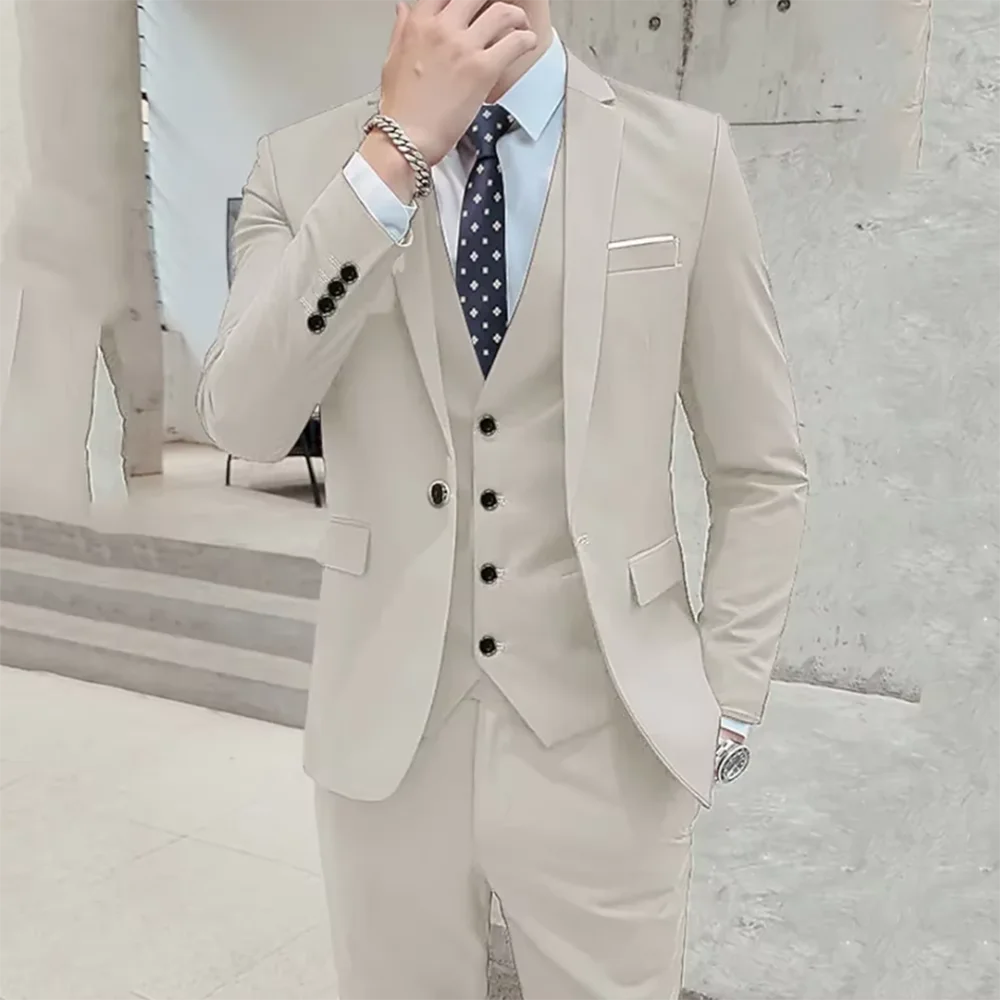 

Fashion Elegant Notch Lapel Men Suits Three Pieces Jacket Pants Vest For Office Business Wedding Single Breasted Custom Made