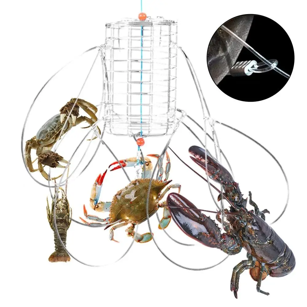 الفولاذ المقاوم للصدأ السلطعون اصطياد أداة إغراء فخ أسلاك الفولاذ 8 لفات كراب الصيد أقفاص المغذية صيد السمك كراب فخ
