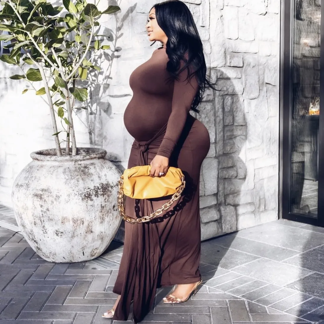 فستان الأمومة عبر الحدود Dr ذو اللون النقي مع زي Sa Sexy Ele Photoaphy Studio Long Dr