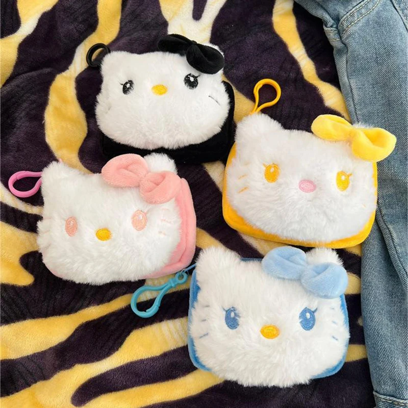 Sanrio Kawaii Cartoon Plush Coin Purse For Girls Lovely Hello Kitty Money Change Pouch Charms Portable Earphone Storage Bag