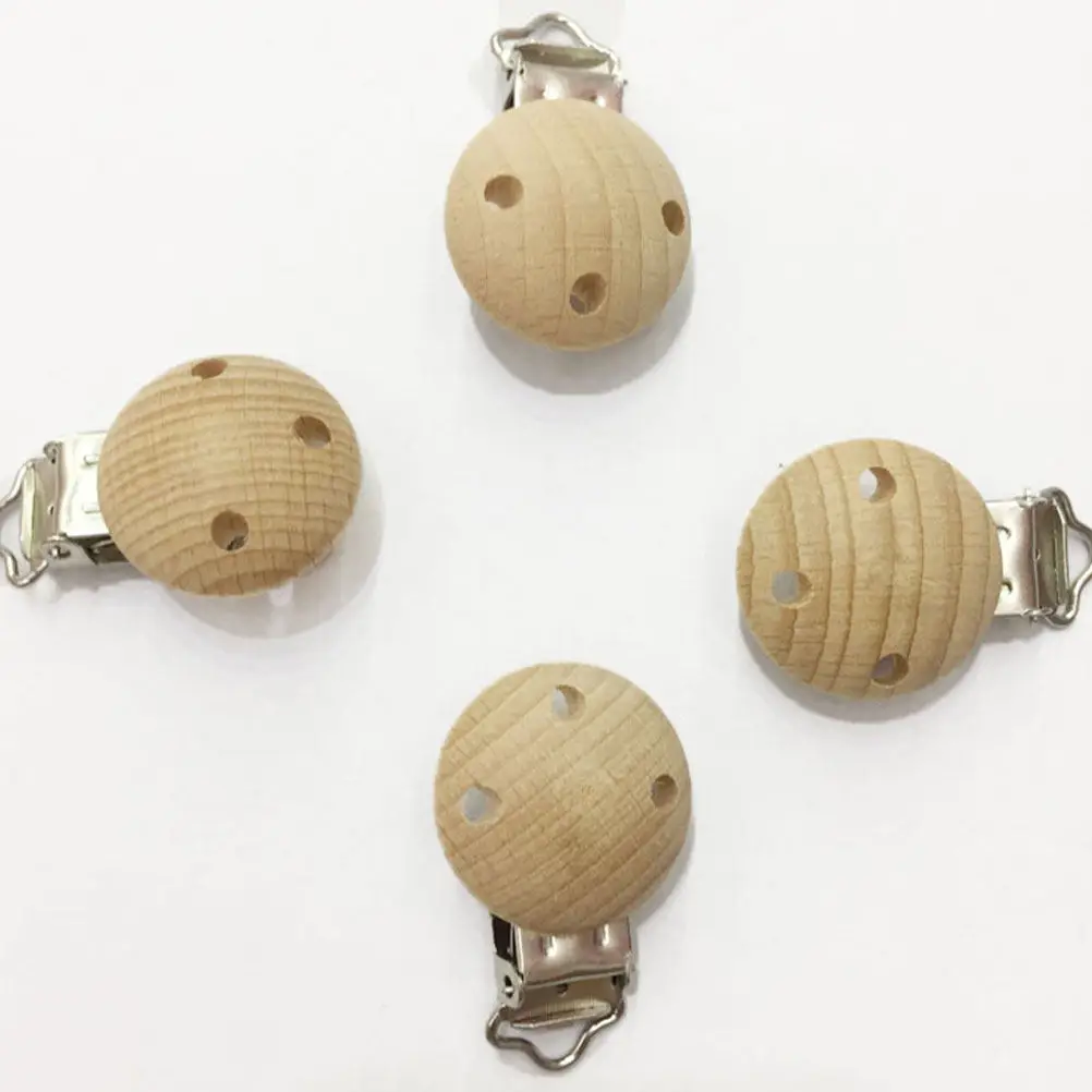 10Pcs Eco Friendly Wooden Baby Pacifier Clips Round Design Safe for Infants 3 Months Plus Teeth Gum Development Pacifier Badge