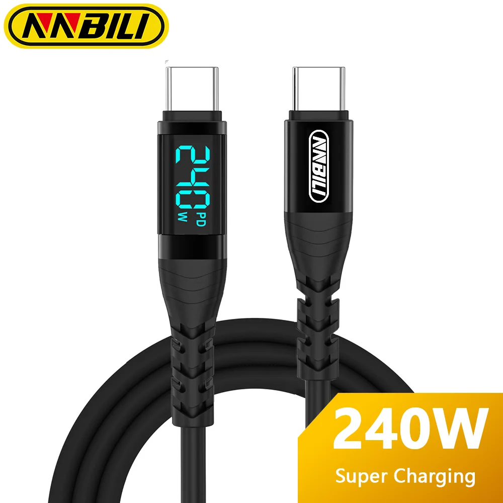NNBILI LED-Anzeige PD240W USB C auf USB Typ-C-Kabel für Huawei Flüssigsilikon 5A Schnelllade-Datenkabel für MacBook Samsung