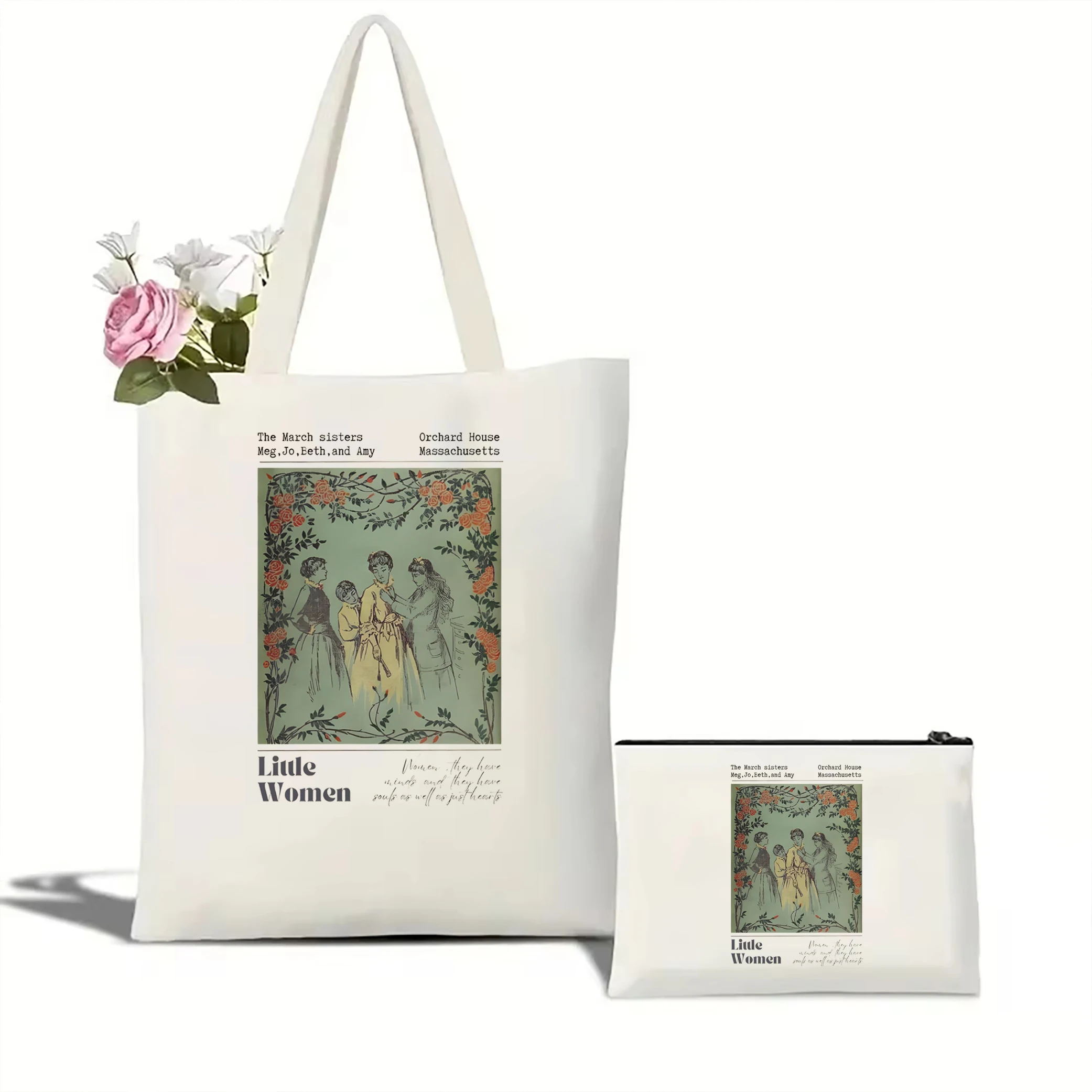 Little Women Jo March Wild flower Women\'s canvas tote bag Pressed Flower bag Light Academia Bookish Merch Cottage Core tote bag