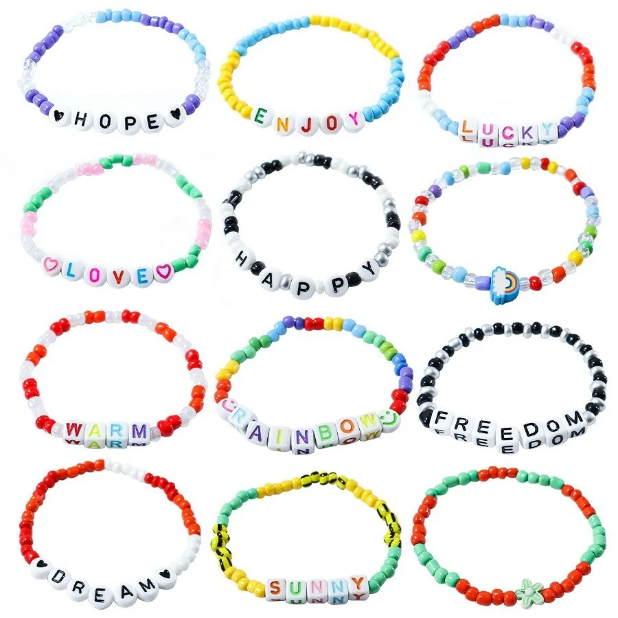 Multi-piece Rice Bead Letter Acrylic Bead Color Friendship Bracelet Letter Heart Smile Surf Fold Wear Bracelet
