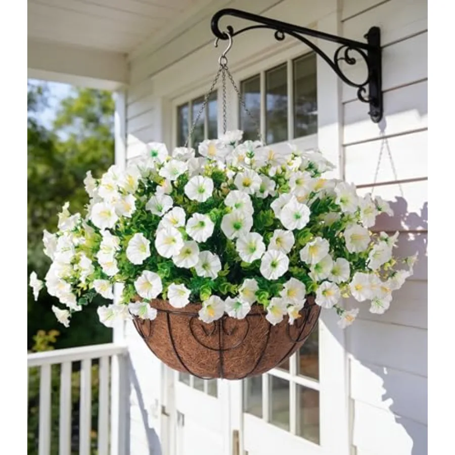 

Artificial Fake Hanging Flowers Plants Baskets for Outdoor Spring Summer Decoration, Faux Silk Morning Glory Look Real UV Resis