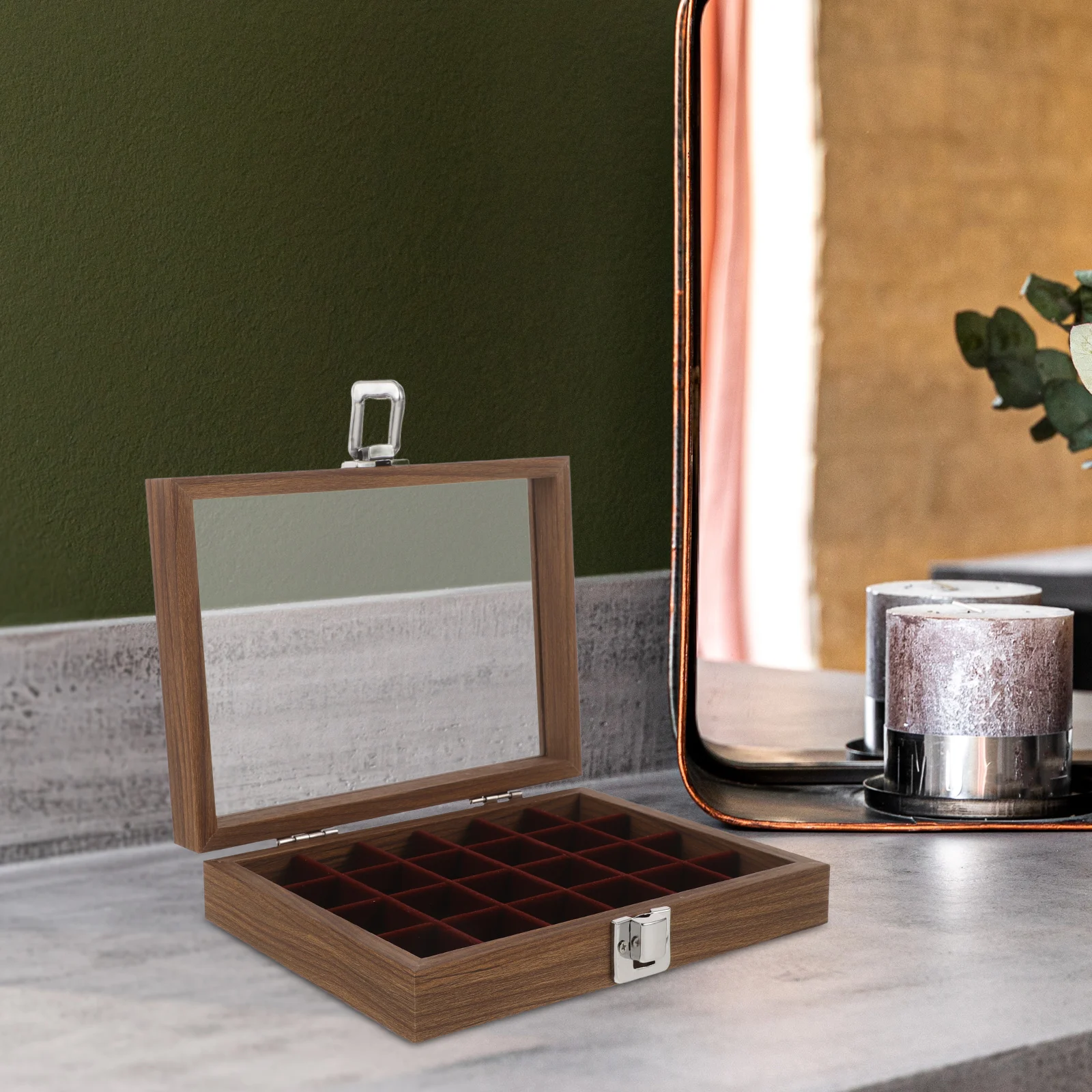 

Jewelry Box Walnut Earring Storage ganizer Large Capacity Glass Cover Necklace Ring Holder Display Case Home Decor