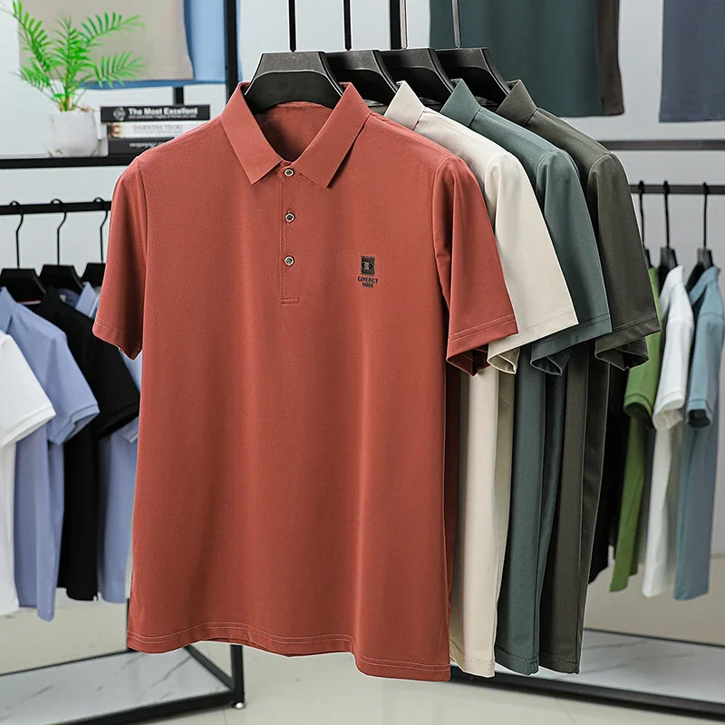 

Solid Color Light Business Short Sleeved T-shirt Breathable Wrinkle Resistant T-shirt Casual High-end Ice Silk Lapel Short Sleev