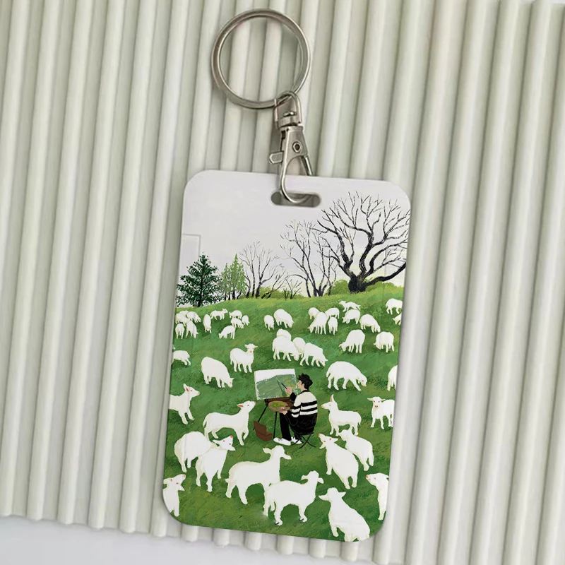 Cute Cartoon Baby Sheep Keychains Holders Bank Bus ID Credit Cards Key Ring Chains