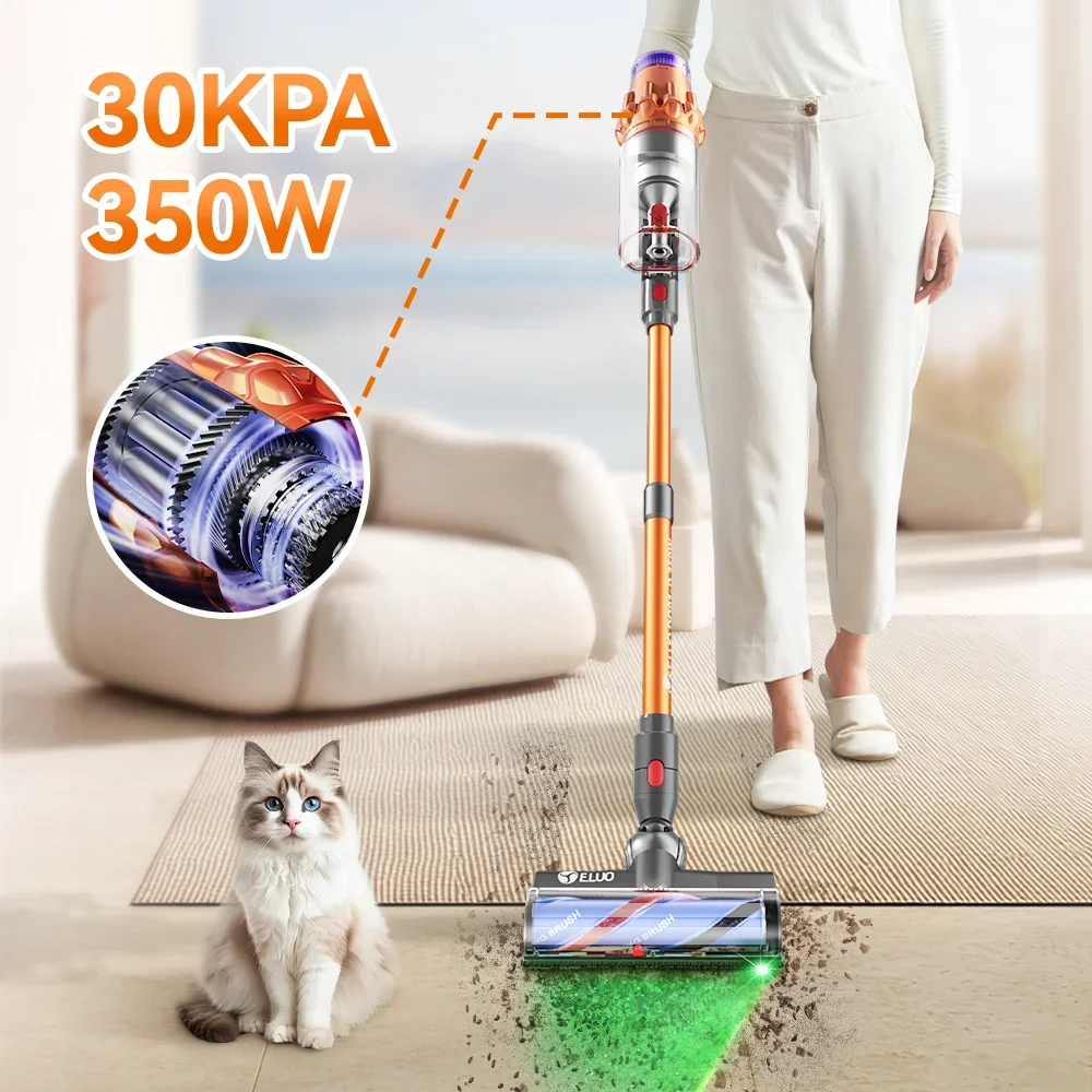

E.LUO 350 Вт беспроводной пылесос 30 кПа мощность всасывания бесщеточный пылесос емкостью 0,8 л светодиодный дисплей для пола, ковра, волос домашних животных