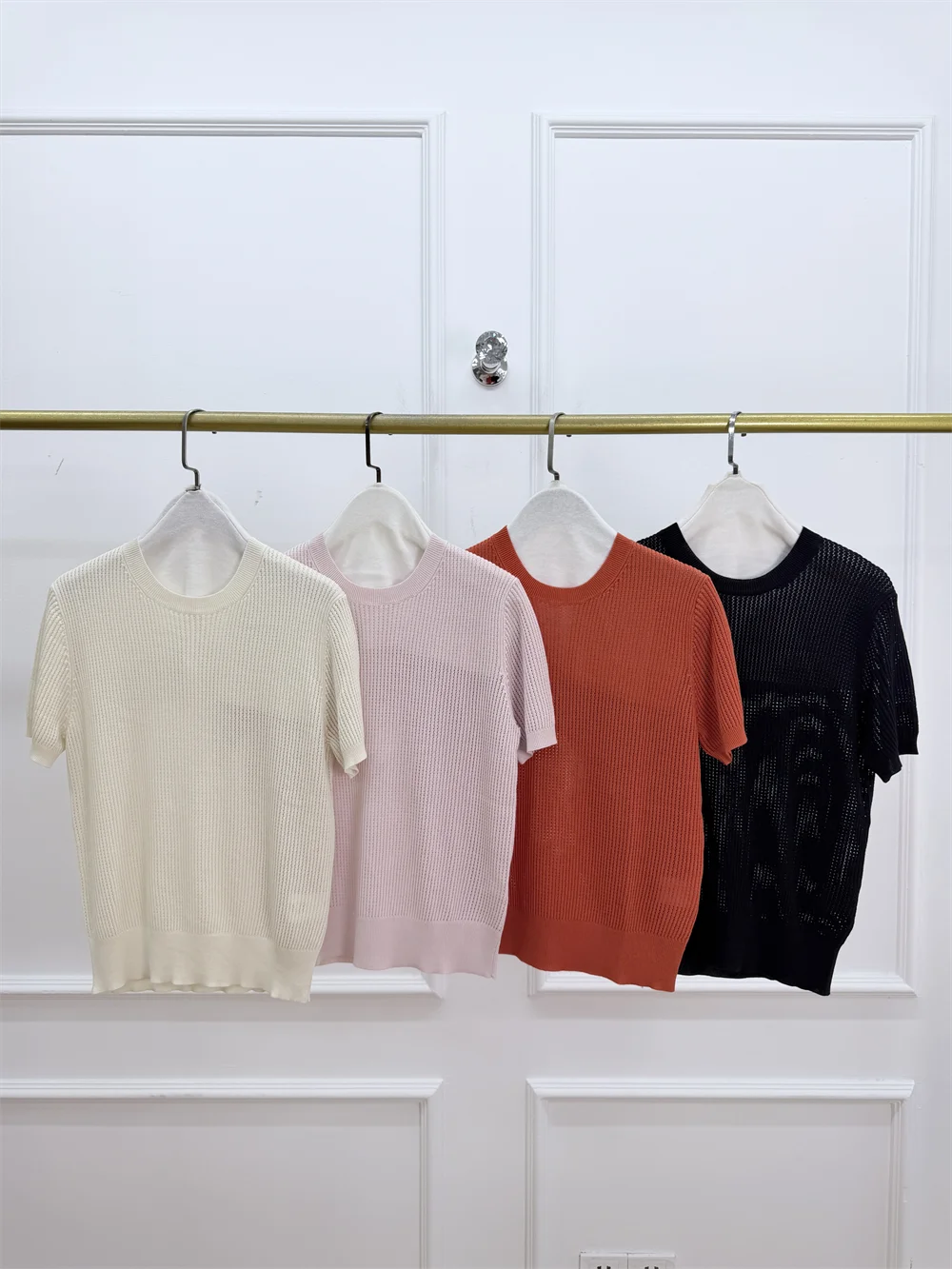 Women's Clothes Hollow T-Shirts Round Neck Short-Sleeved Top