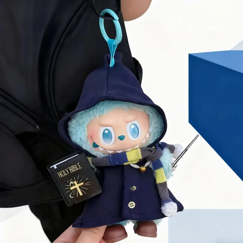 Conjunto de fantasia de feiticeiro para roupas labubu de 17cm, caixa cega universal sentada em pé, acessórios de boneca de pelúcia, roupas de grife labubu