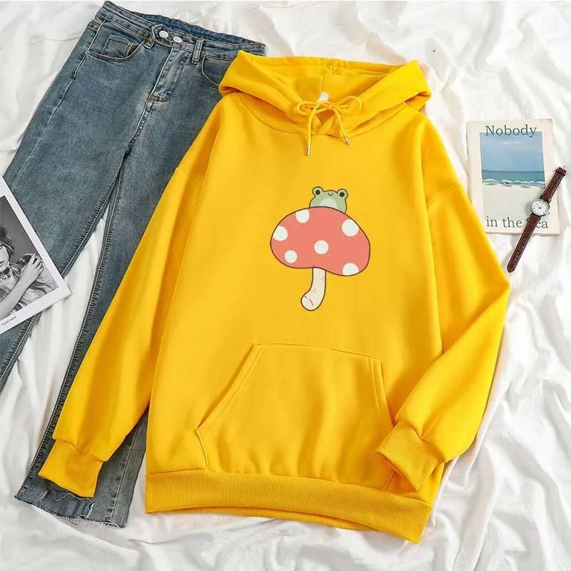 Fashion Women Korean Hoodie Graffiti Print Mushroom Frog Hoodie Sweatshirt Y2k Men's Hip Hop Fleece New Women Hooded Suit Tops