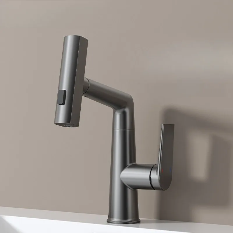 Bathroom Hot and Cold Pull-out Faucet with Lifting, Rotating, Rain Proof, Splash Proof, Three in One Basin Faucet