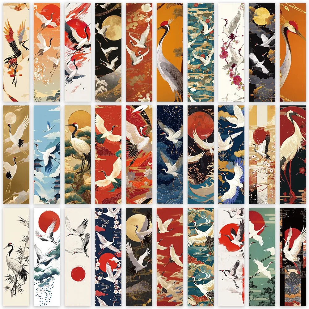 

30pcs Chinese Traditional Aesthetic Red-crowned Crane Bookmarks DIY Student Reader Paper Page Marker Office Library Page Marking