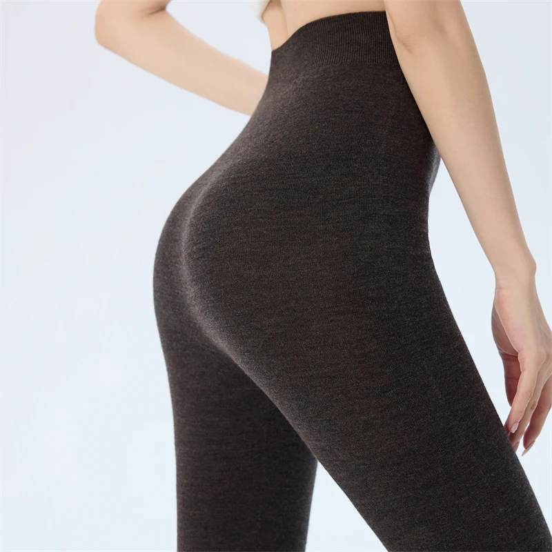 CHICUU آلة قابل للغسل طماق 100% الصوف متماسكة للنساء الخريف الشتاء عالية الخصر سلس مطاطا طماق الدفء تريكو