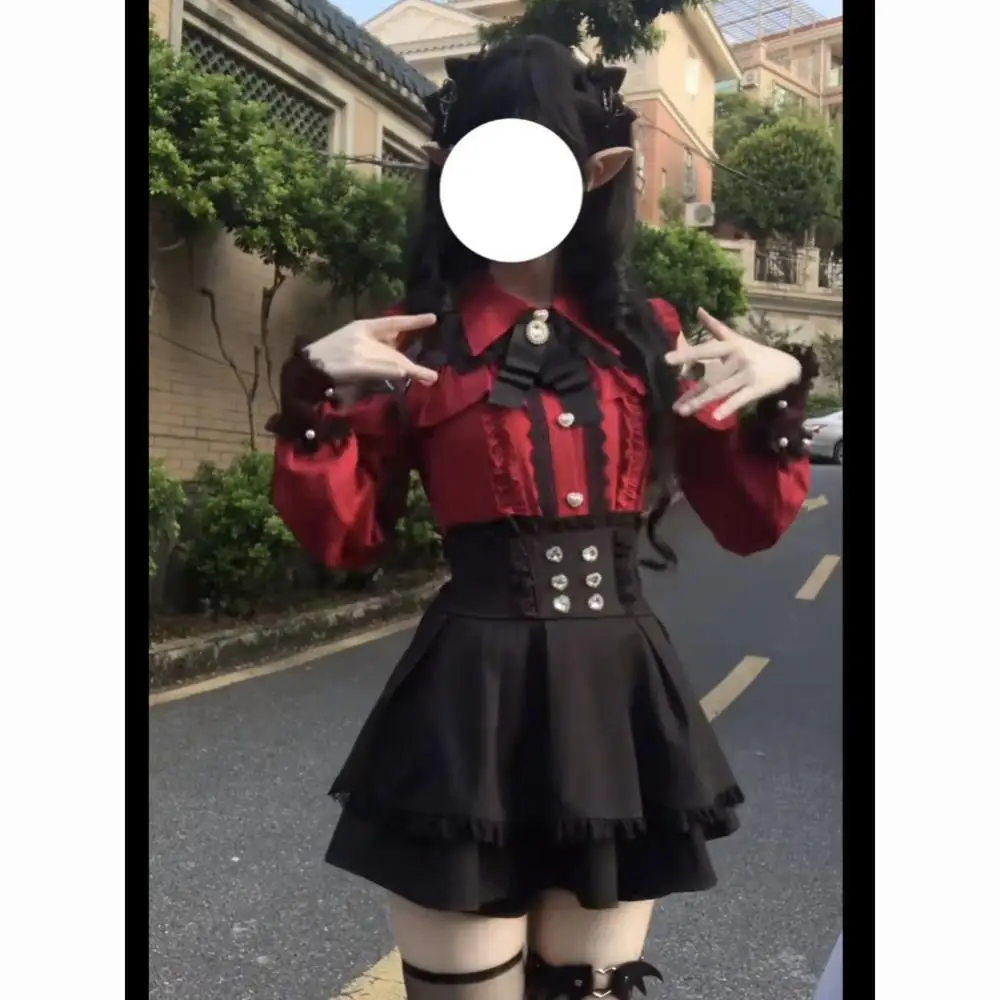 Sweet Heart Encounter-Camiseta con volantes para mujer, diseño de Top, exposición de hombros, producción de mina, minifalda, conjunto adelgazante, moda