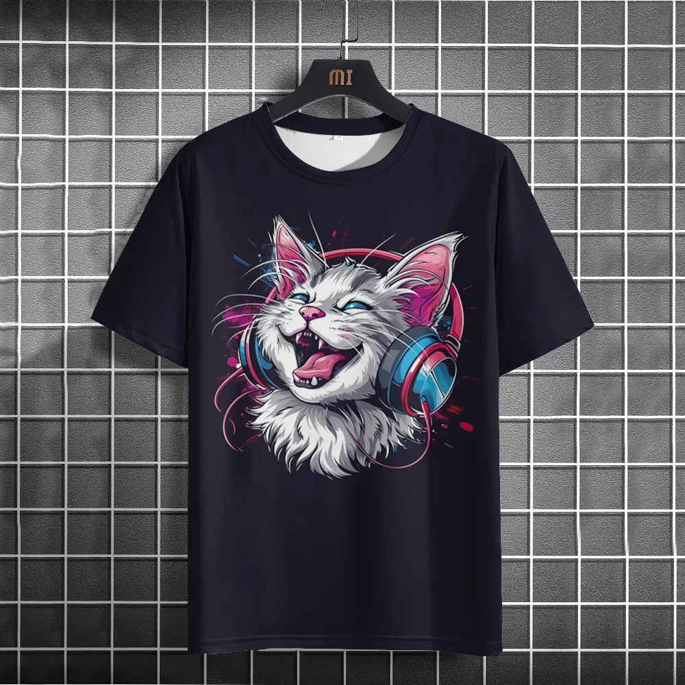 New Men's T-shirt Summer Casual T-shirt 3D Cat Print Short Sleeve Fashion Street Men's T-shirt Trendy Oversized Men's Clothing