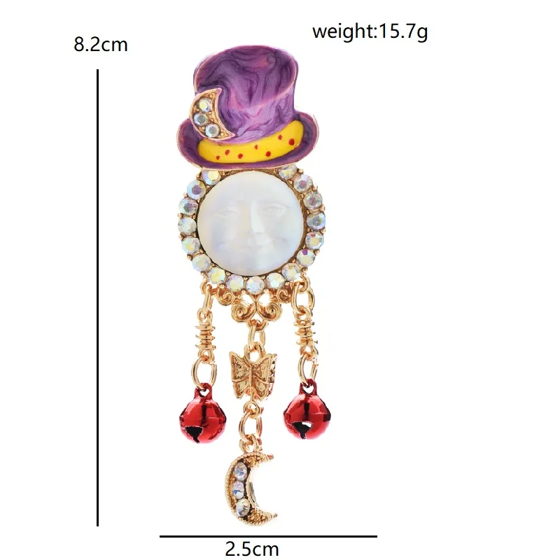 Wuli&baby Wear Hat Sun Face Tassel Brooches For Women Lady Enamel Beautiful Vintage Figure Party Casual Brooch Pins Gifts