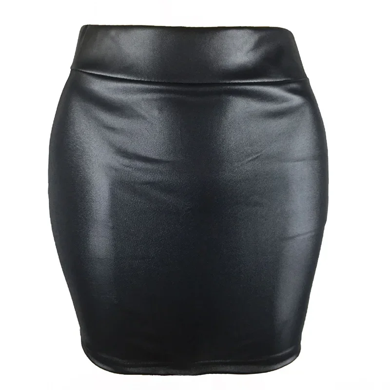 

Women PU Leather Short Skirt Solid Color High Waist Slim Hip Pencil Skirts Vintage Bodycon Skirt Sexy Clubwear