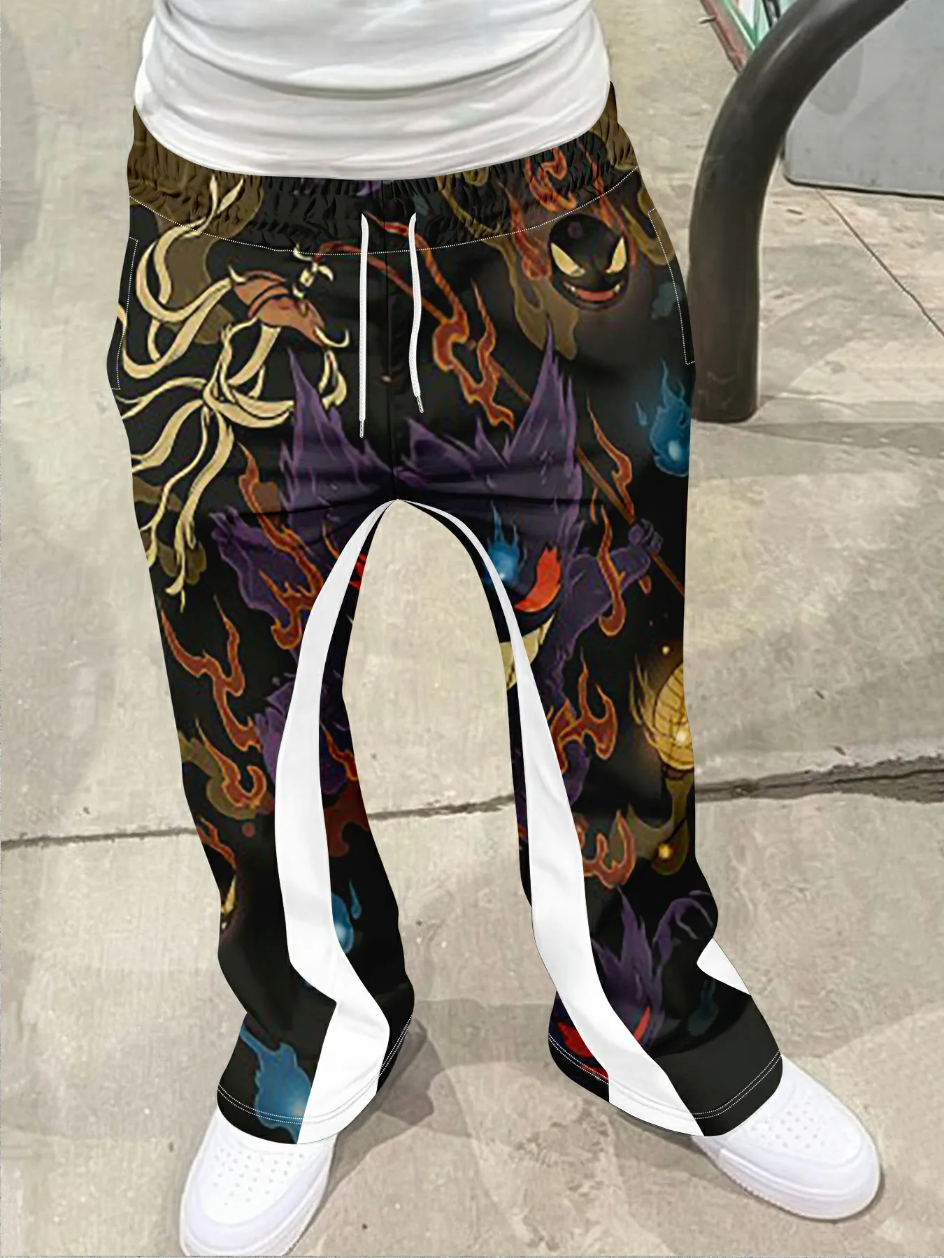 

Мужские повседневные уличные стильные модные модные слегка расклешенные черно-белые спортивные штаны с цветными блоками, мужские брюки