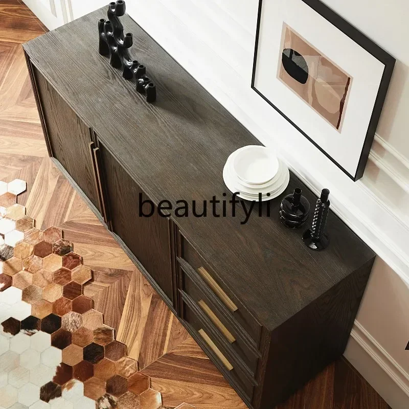 TTT Nordic modern simple medieval solid wood dining side cabinet light luxury restaurant tea to make old dining side cabi