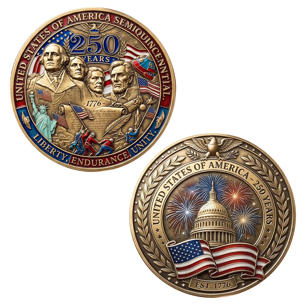 1pc US 250th Anniversary Commemorative Coin US Founding Fathers Capitol Building  Patriotic Challenge Coin Collectible Souvenir