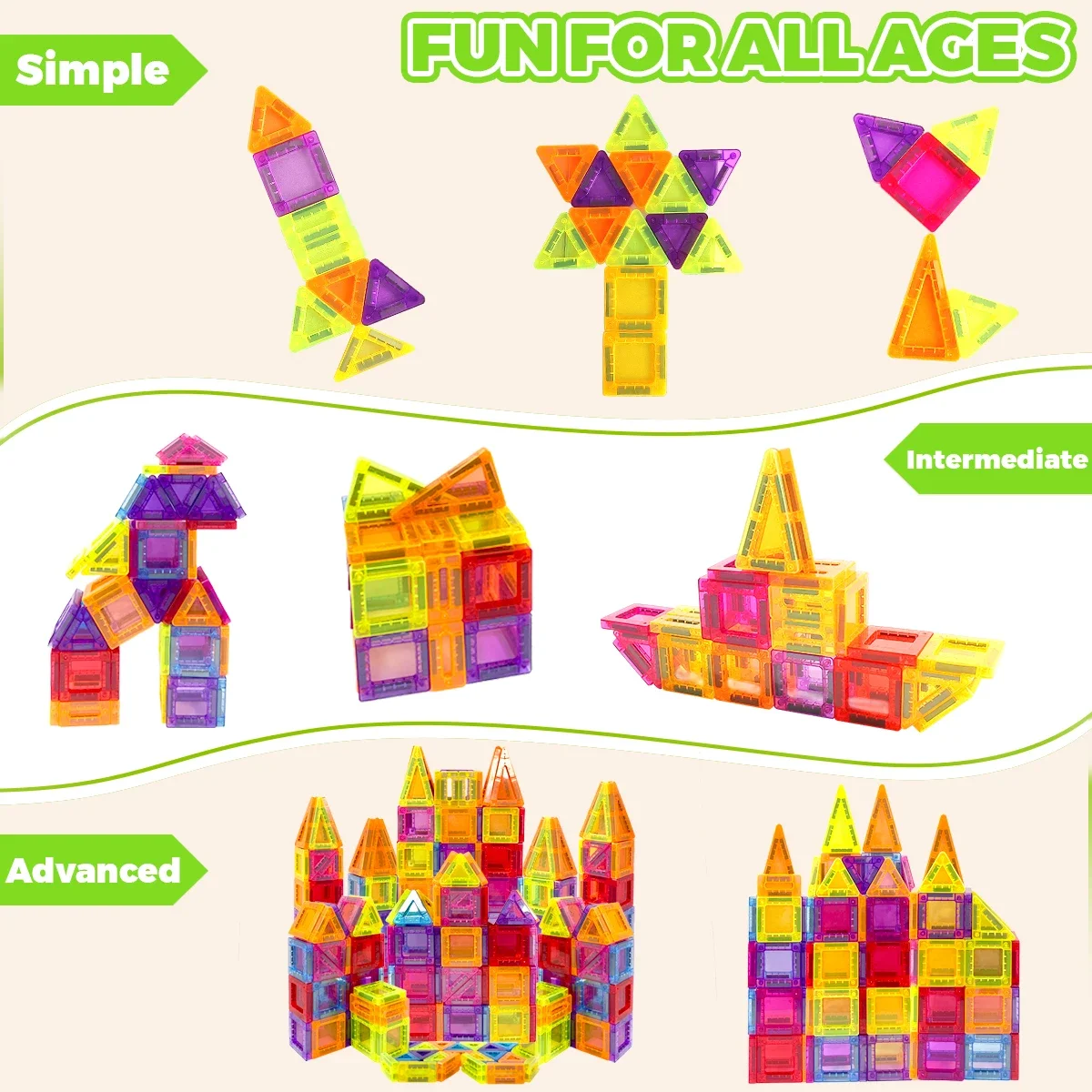 Carreaux magnétiques pour enfants âgés de 3 à 5 à 4 à 8 ans, jouets magnétiques pour 3 4 5 6 7 8 ans et plus, blocs de construction magnétiques pour garçons et filles