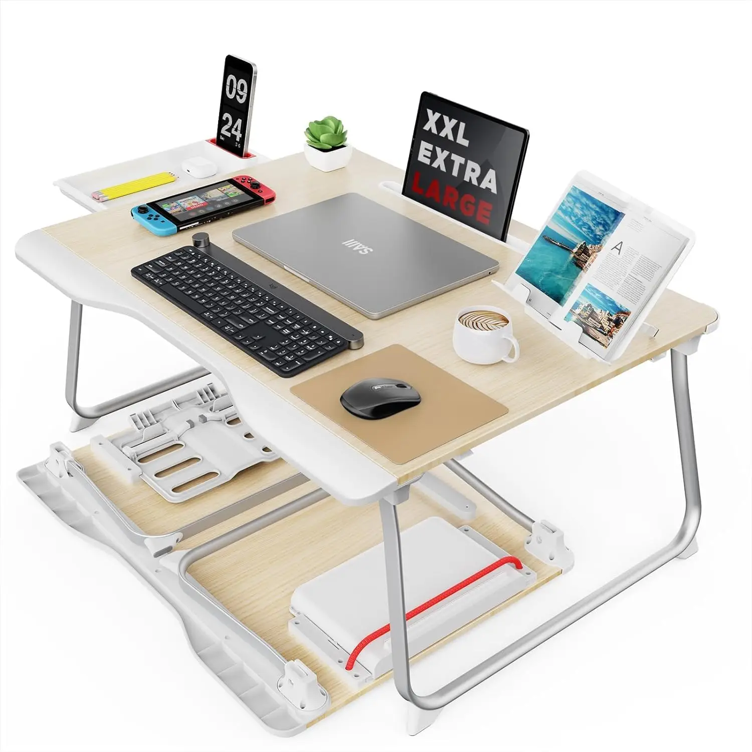 

Extra Large Foldable Bed Desk for Laptop, Eating, Writing, Gaming - 25.6" x 19.3" Portable Floor Stand Table