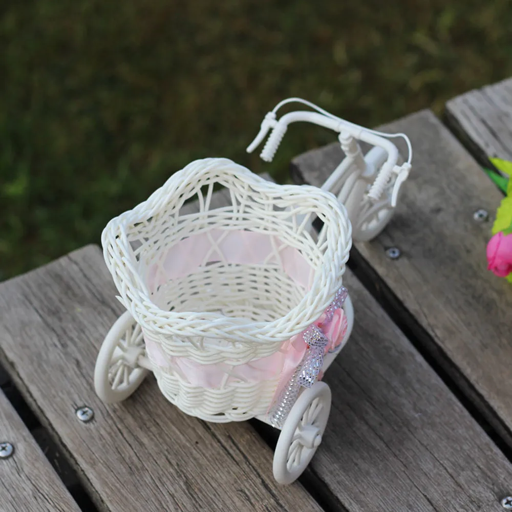 White Bicycle Decorative Flower Basket Wedding Decoration Plastic Tricycle Design Flower Pot Storage Basket Party Decoration Pot view 6