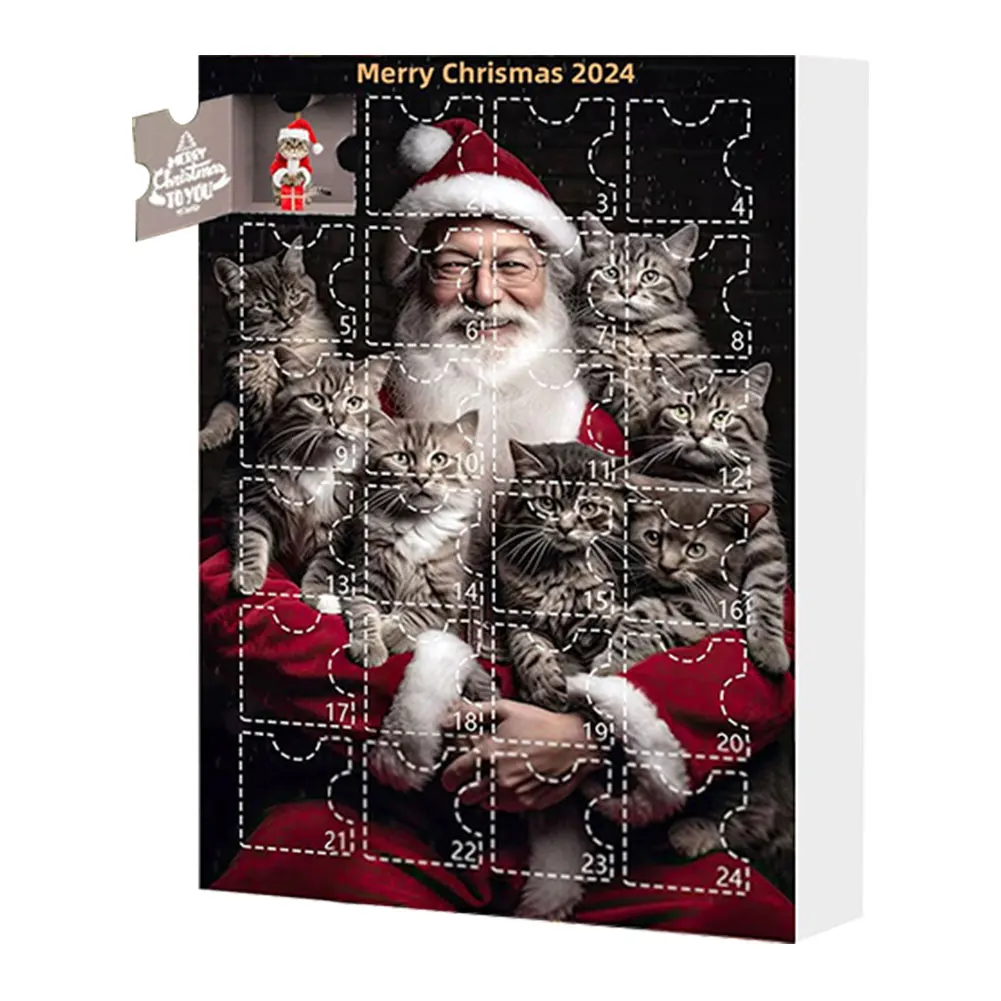 Bonito calendário do advento de natal árvore de natal gato pingente 2d acrílico gato pendurado pingente gato ornamento calendário para amantes de gatos