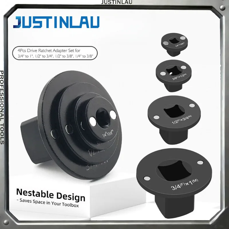 

JUSTINLAN 4PCS Drive Ratchet Adapter Circular Bearing Seat Mechanical Accessories Thin Magnetic Sleeve Conversion Head Hand Tool