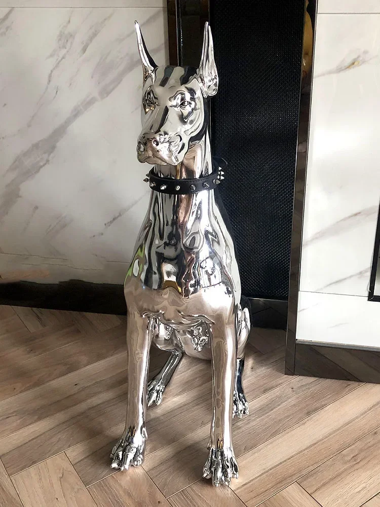 Large Doberman Dog Sculptures Home Decoration Sculptures and Figurines Room Decor Home Accessories Electroplate Animal Statue