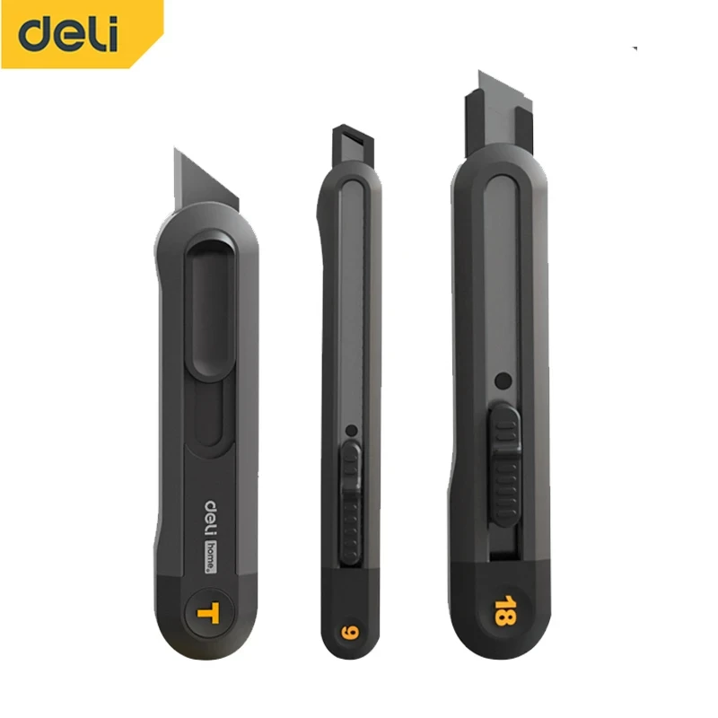 Cuchillo utilitario Deli Sk2, herramienta de alta calidad, botones, autoblocantes, corte de papel, suministros de muebles de oficina